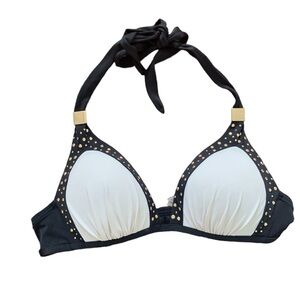 Victoria's Secret Black and White Bikini Top with Gold Details